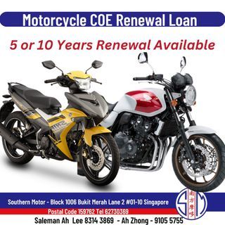 Motorcycle COE Loan 5 or 10 years available