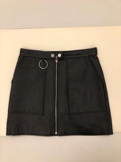 Ochirly黑色羊皮A字裙