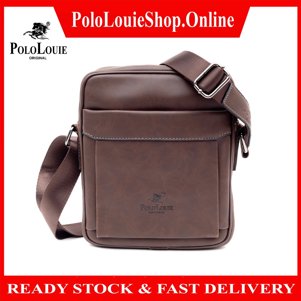 New Arrival Original Polo Louie Men Top Quality Leather Shoulder Sling Bag  Messenger Bag Crossbody Bag Side Backpack Beg