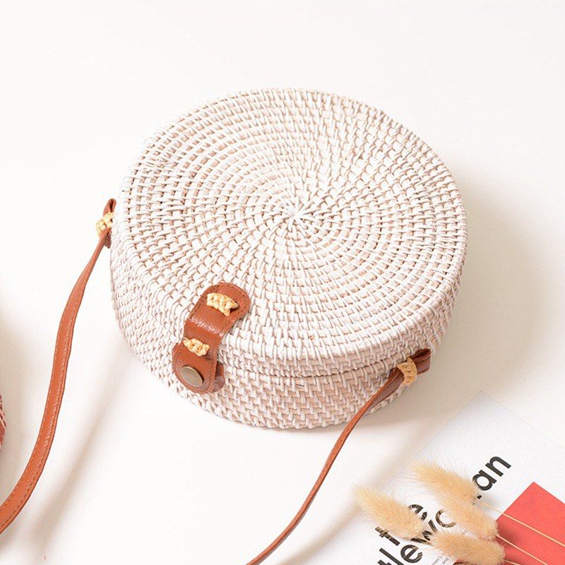 White round top rattan bag