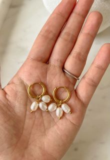 Real Freshwater Trio of Dangling Pearls Earrings