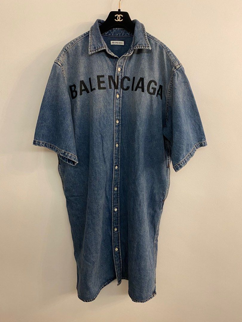 BALENCIAGA Denimprint relaxedfit satincrepe shirt  Lady Selection Inc