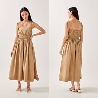 (S) Love Bonito LB Charlise Elastic Waist Tie Back Dress in Khaki Brown