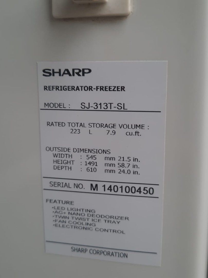 Sharp 2 door fridge for sell, TV & Home Appliances, Kitchen Appliances