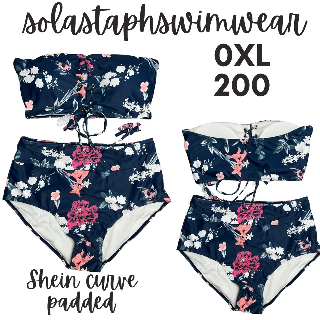 Shein Curve Plus Tube Floral Front Lace Highwaist Bikini, Women's