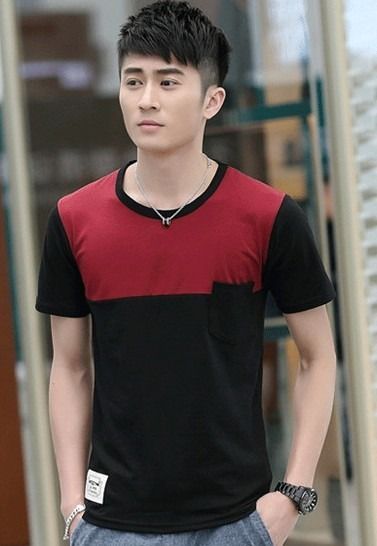 Simple Mix Colour Pocket Men T shirt Red Black 17582 Men s