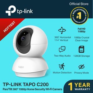 TP-Link Tapo C200 Pan/Tilt 360° 1080p Night Vision Home Security Wi-Fi Camera Two-way Audio | WiFi Camera | Wireless CCTV Surveillance | Baby Camera | Indoor IP Cam | CCTV Camera Connect to Cellphone | TP LINK | TPLINK