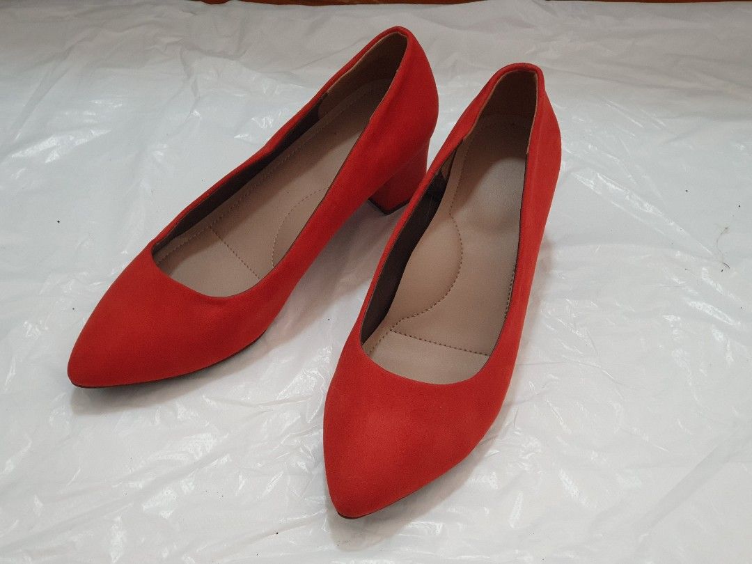 Uniqlo Classic Chunky Heels Deep Orange UK4 Women s Fashion