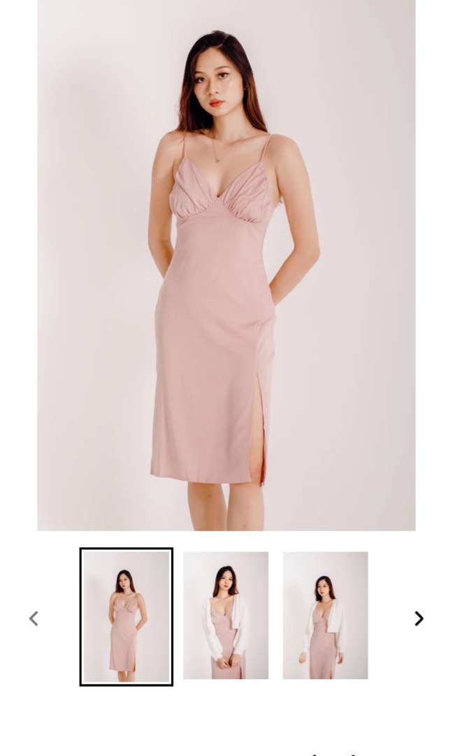 Vera Satin Dress (in Cream, Blush, and Ebony), Women's Fashion, Dresses ...