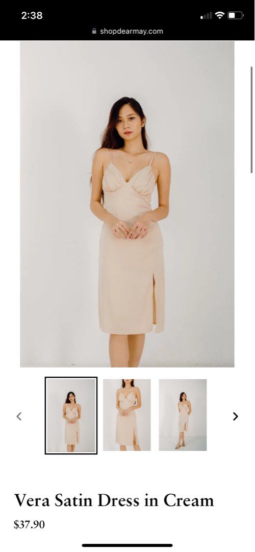 Vera Satin Dress (in Cream, Blush, and Ebony), Women's Fashion, Dresses ...