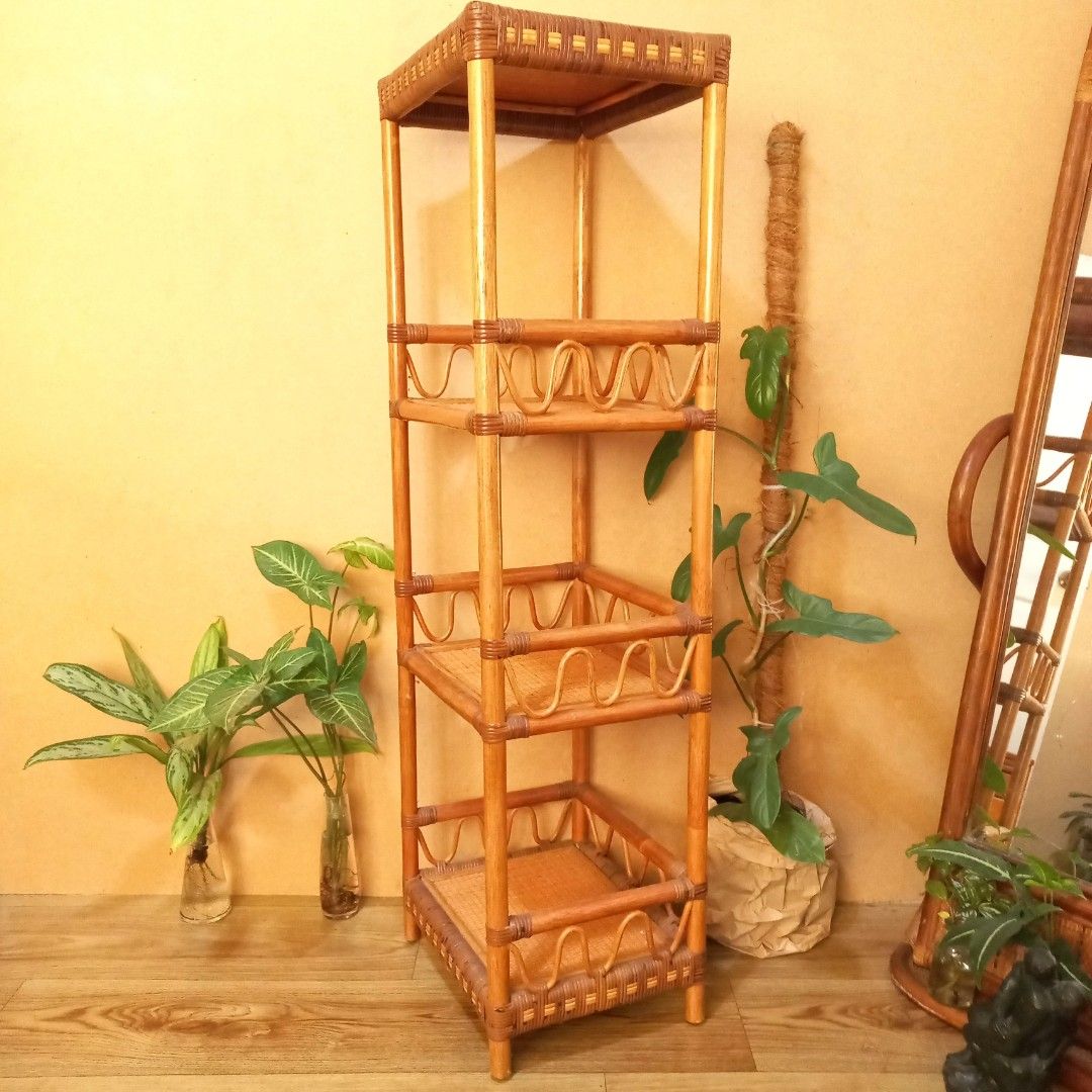 Vintage 4tier rattan shelf, Furniture & Home Living, Furniture
