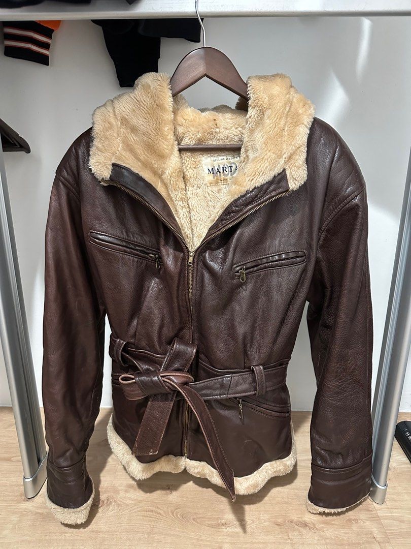 Fur lined hotsell leather bomber jacket
