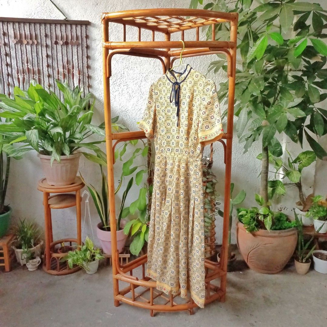 Vintage rattan corner clothing rack farmhouse cottagecore boho ...