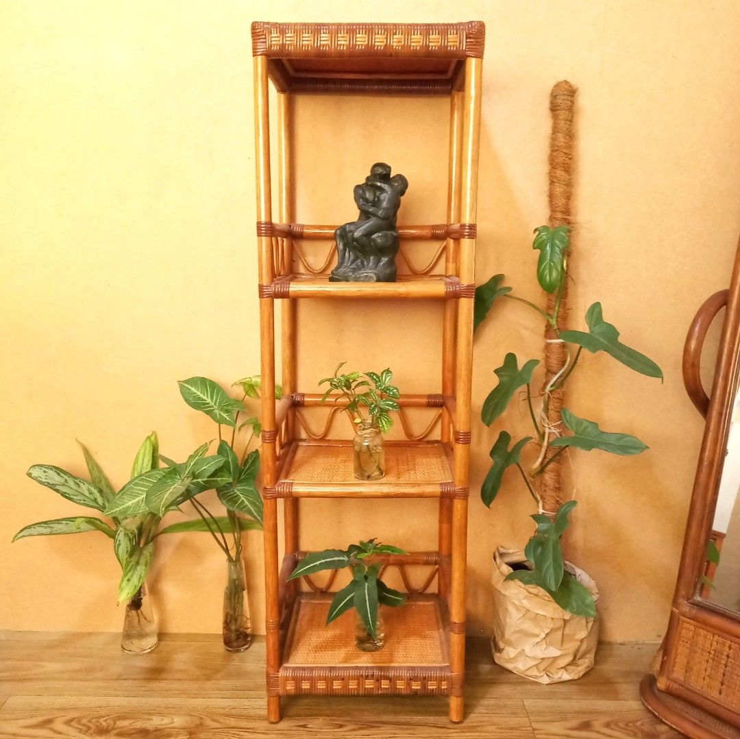 Vintage 4tier rattan shelf, Furniture & Home Living, Furniture
