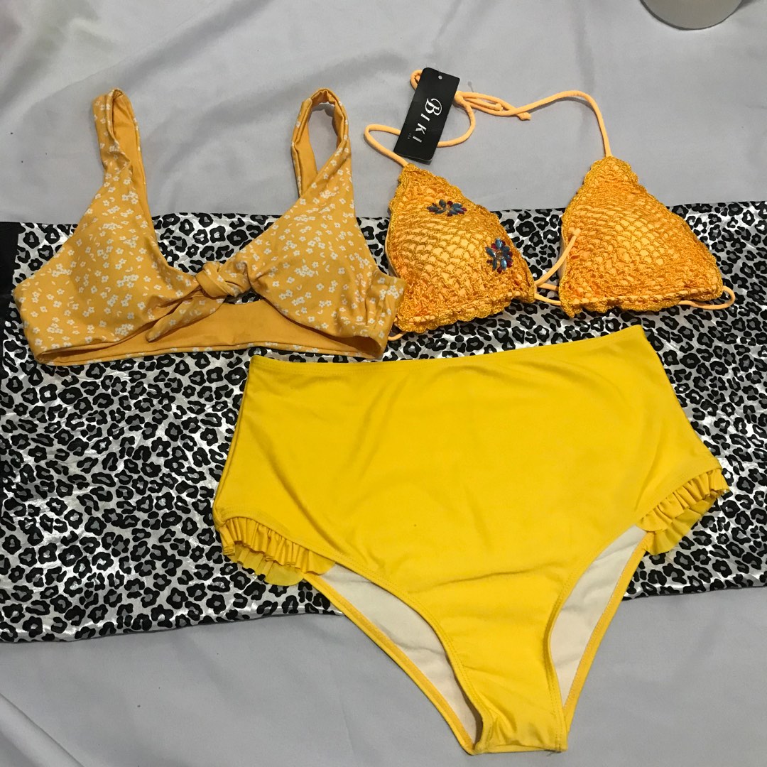 YELLOW TWO PIECE SWIMSUIT, Women's Fashion, Swimwear, Bikinis & Swimsuits on Carousell