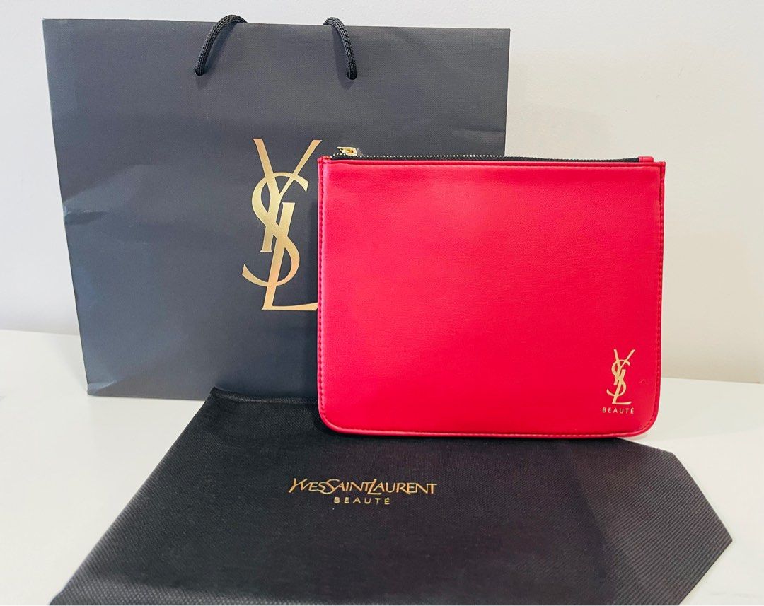 YSL Pleat Pouch Large Red Women s Fashion Bags Wallets