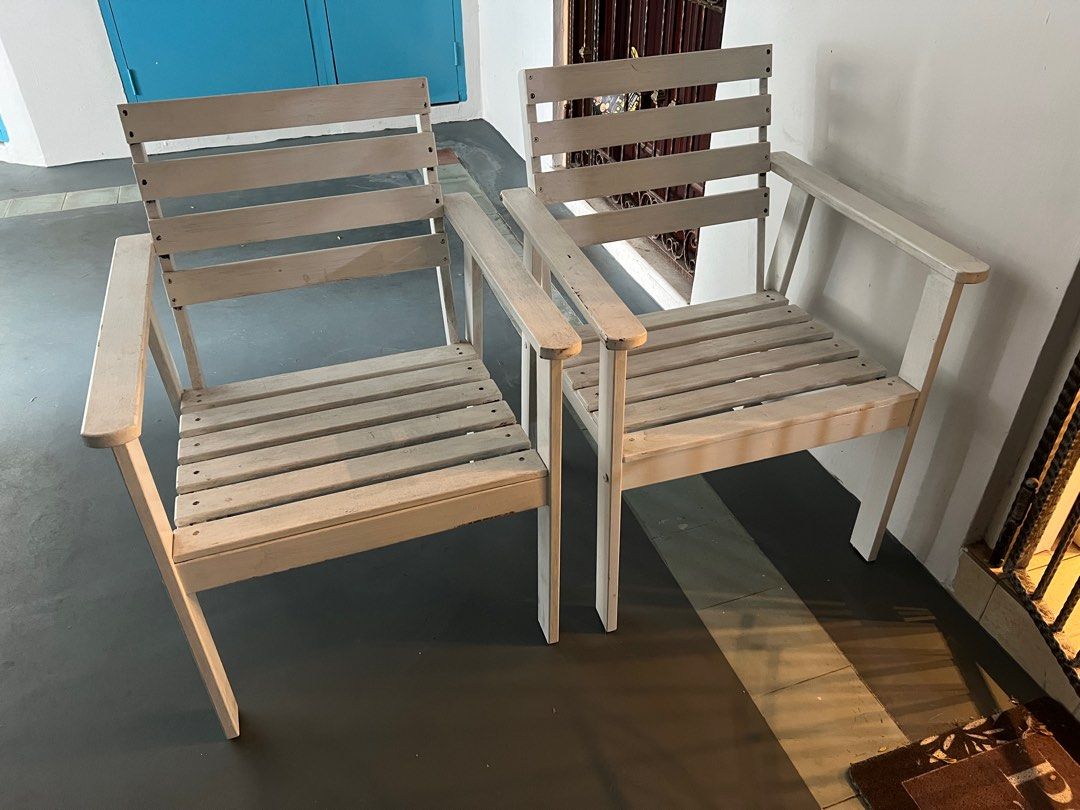 2 IKEA Outdoor wooden chairs, Furniture & Home Living, Furniture