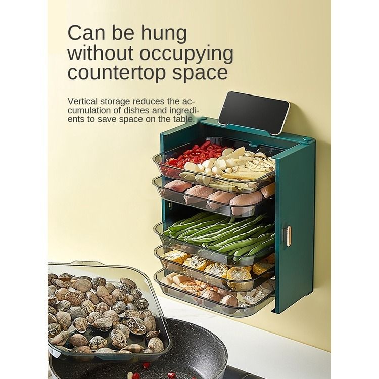 6 Layers Kitchen Preparation Plate Holder Wall Mount Foldable Cooking ...