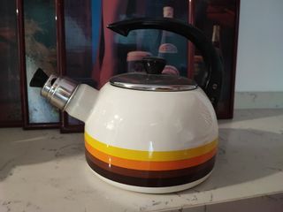 80s Retro Enamel Kettle Collectible Stove Stainless Steel Old School Limited