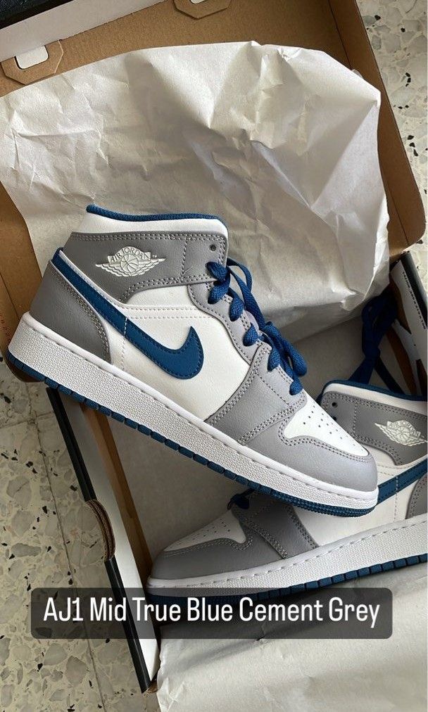 Air Jordan 1 Mid GS 'Cement True Blue