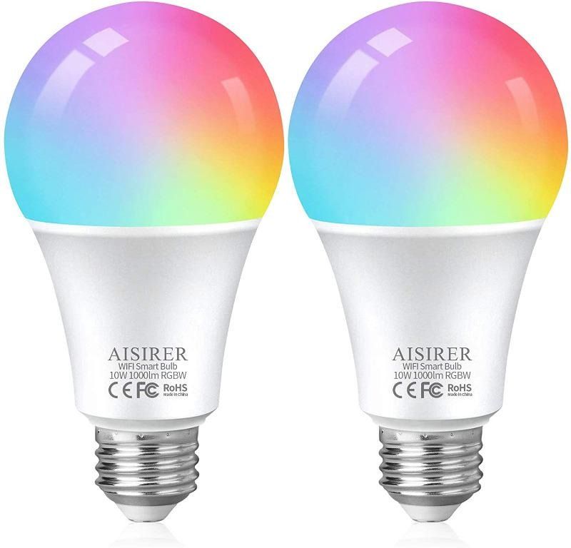 AISIRER Smart Light Bulb,Soft White 2700K+RGB WiFi LED Color Changing Bulb  Compatible with  Alexa Echo Google Home and IFTTT Multicolor Dimmable  No Hub Required E26 A19 2 Pack, Furniture & Home