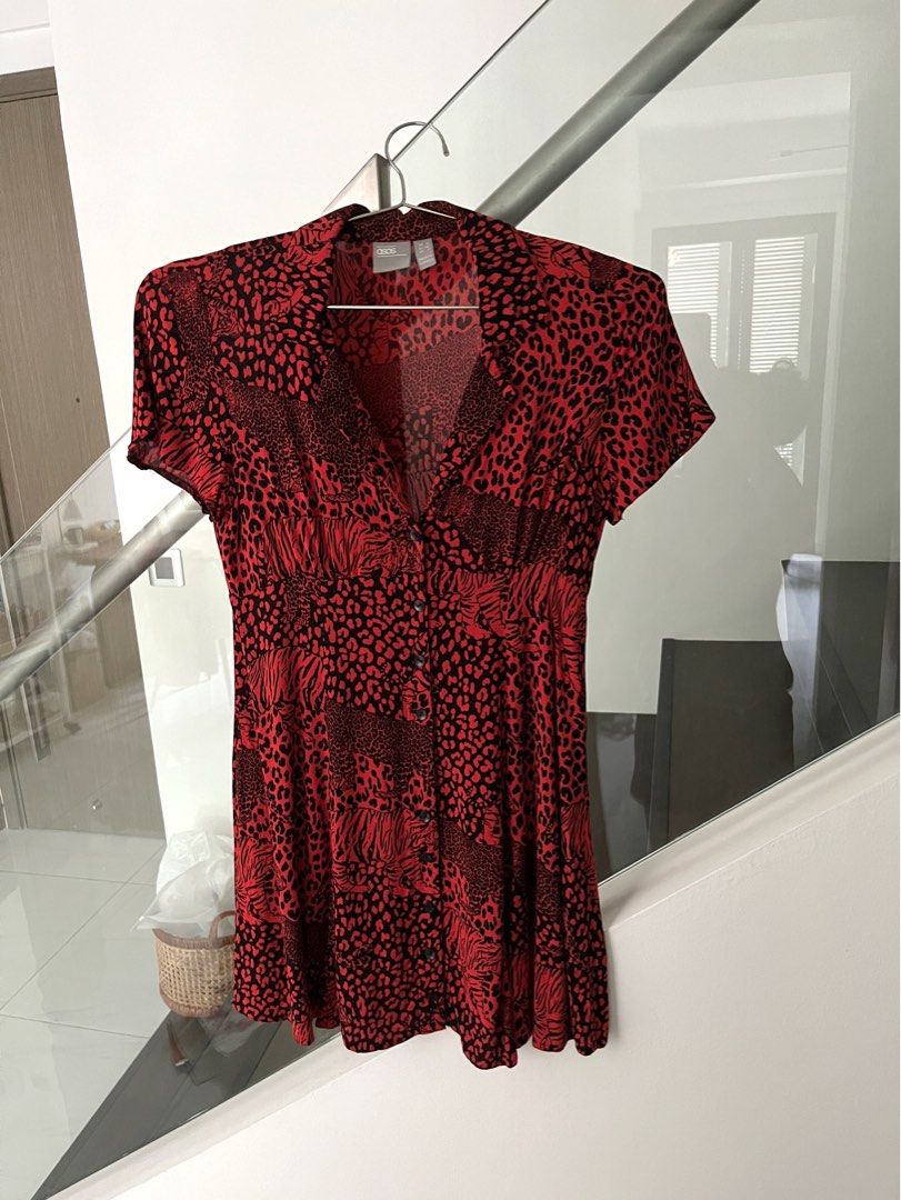 Asos red leopard print dress top
