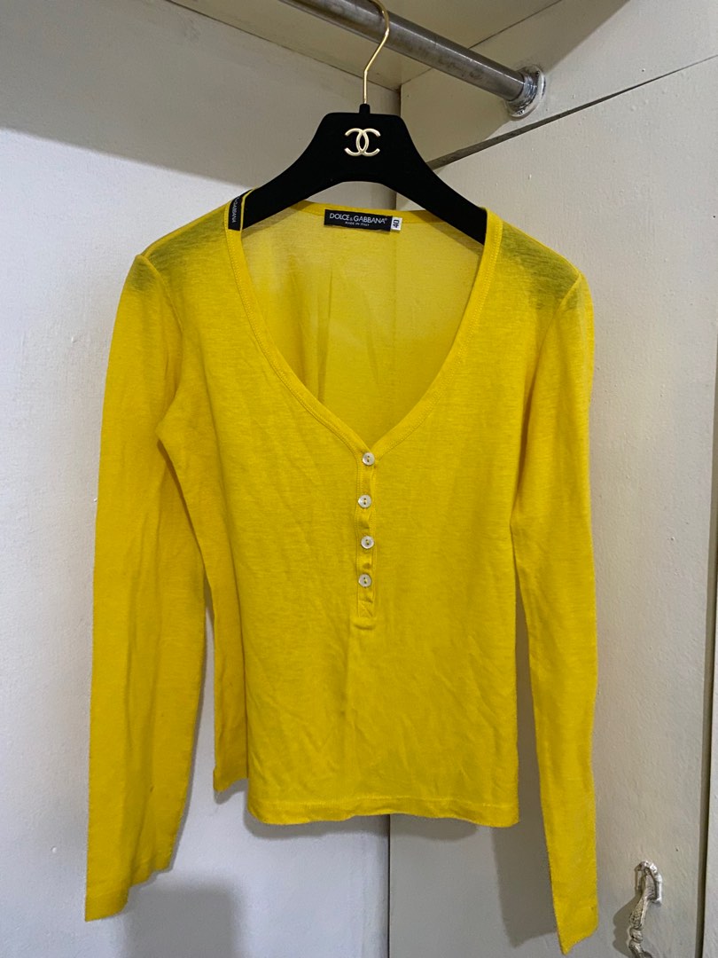 Dolce & Gabbana Yellow Long Sleeve Button Down Blouse Top