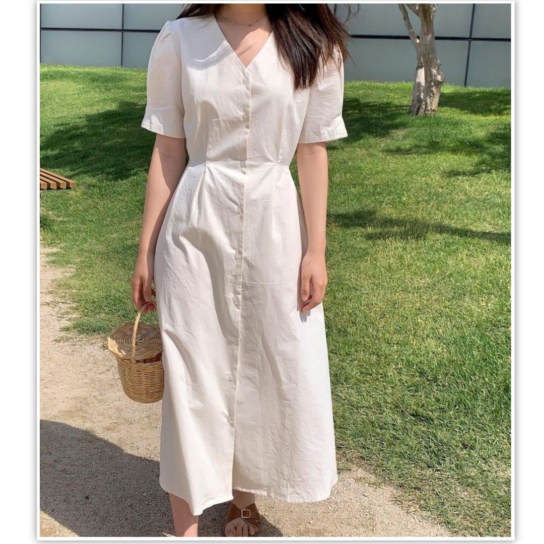 BAJU BARU Midi dress putih Casual dress Dress korea