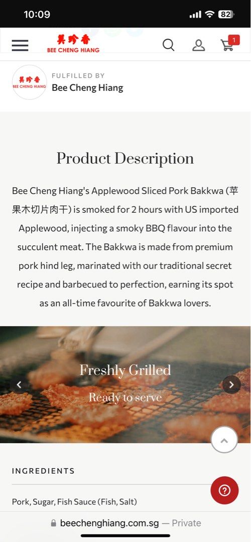 Bee Cheng Hiang AppleWood Bak Kwa, Food & Drinks, Local Eats on Carousell