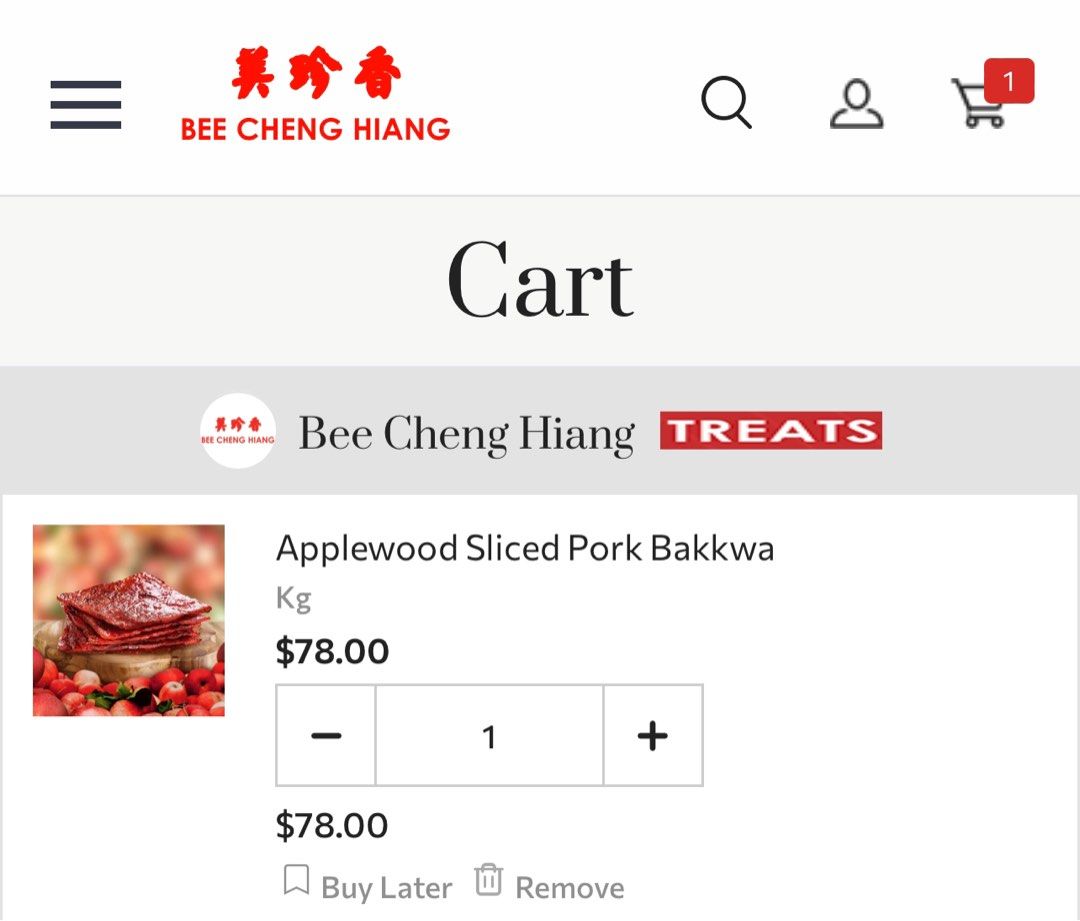 Bee Cheng Hiang AppleWood Bak Kwa, Food & Drinks, Local Eats on Carousell
