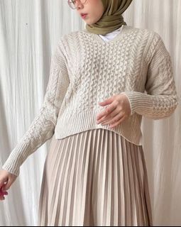 BEIGE CABLE KNIT SWEATER  by GU @gu_global
