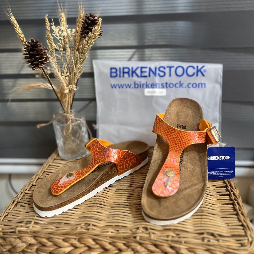 Birkenstock Gizeh Shiny Snake Orange Women s Fashion Footwear