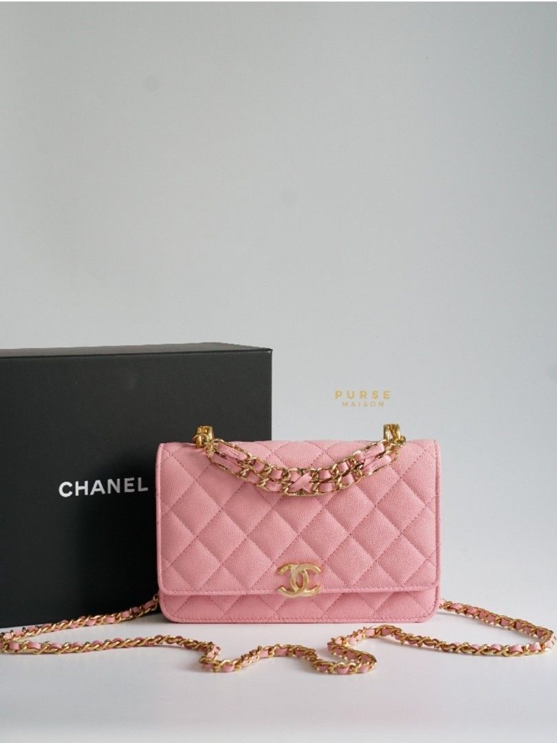 Brand New Chanel 22k Pink Wallet on Chain with CC embellished Top Handle in  Caviar Leather & Aged Gold hardware (Microchip), Luxury, Bags & Wallets on  Carousell
