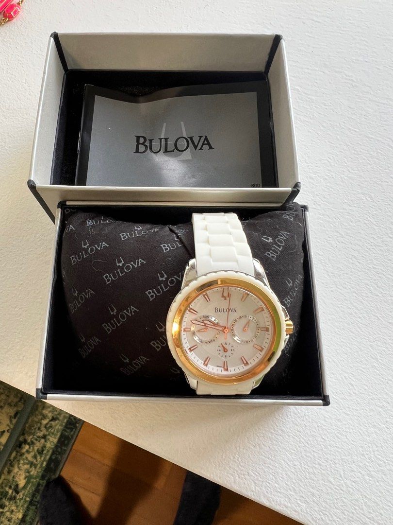 Bulova white mens watch Rubber strap