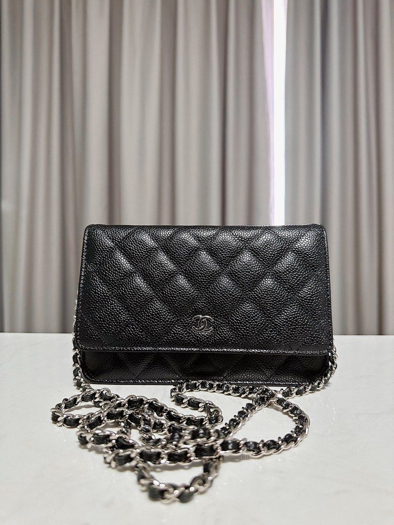 AUTHENTIC Chanel wallet on chain WOC caviar leather great condition black  silver hardware, Luxury, Bags & Wallets on Carousell