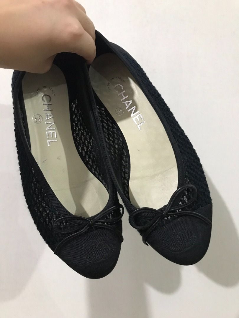 Chanel Mesh Ballerina Flats Cap Toe CC Logo and Bow Size 36, Women's  Fashion, Footwear, Flats & Sandals on Carousell