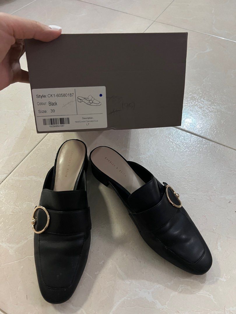 Charles & Keith Black slip on Loafers, Women's Fashion, Footwear, Loafers on Carousell