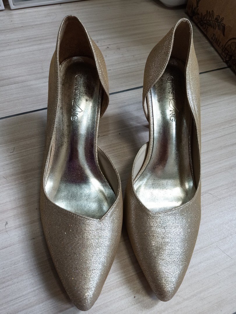 Christy Ng Cynthia Gold Glitter Heels, Women's Fashion, Footwear, Heels ...