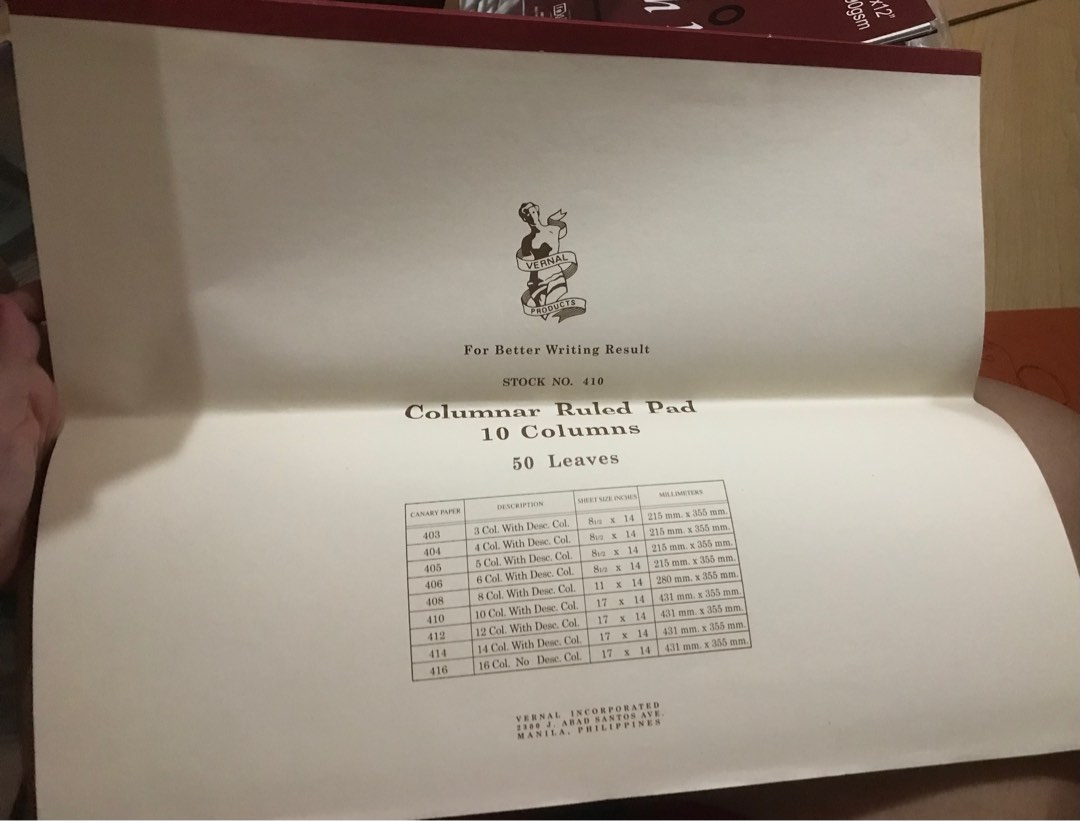 Columnar Ruled Pad 10 Columns, Hobbies & Toys, Stationary & Craft