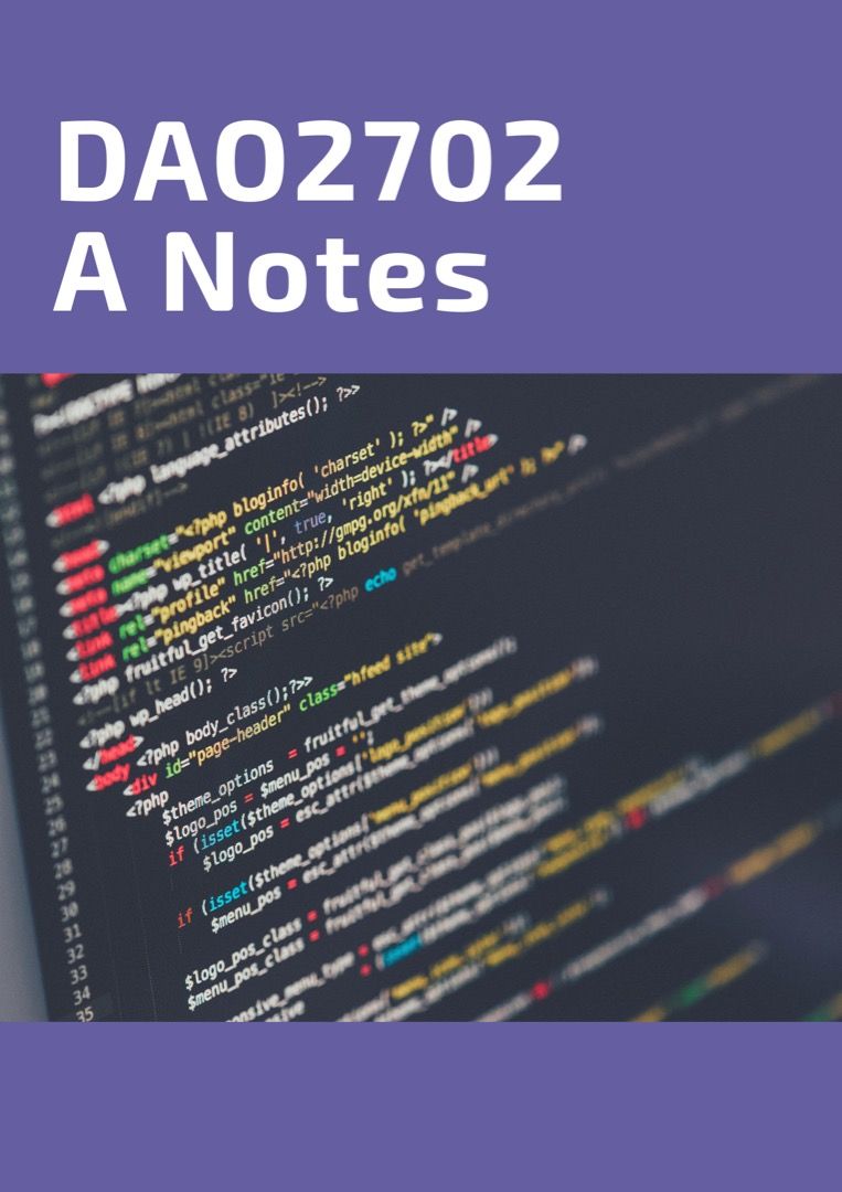 DAO2702 Python Notes (Category: Assessment Books) located in Singapore. Submitted by Sparkle199 (Listing ID 1208925090, Image 1). Description: Taken in AY21/22 Contents - Lecture Notes - Tutorial Solutions - Exercise Solution - Forum Sample Code/ Answer - Sample A Group Project - Sample Final Exams - Finals Cheatsheet - Consolidated Notes PM for info.
