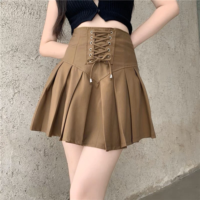 Fall slit w/shorts skirt- Brown main image 1