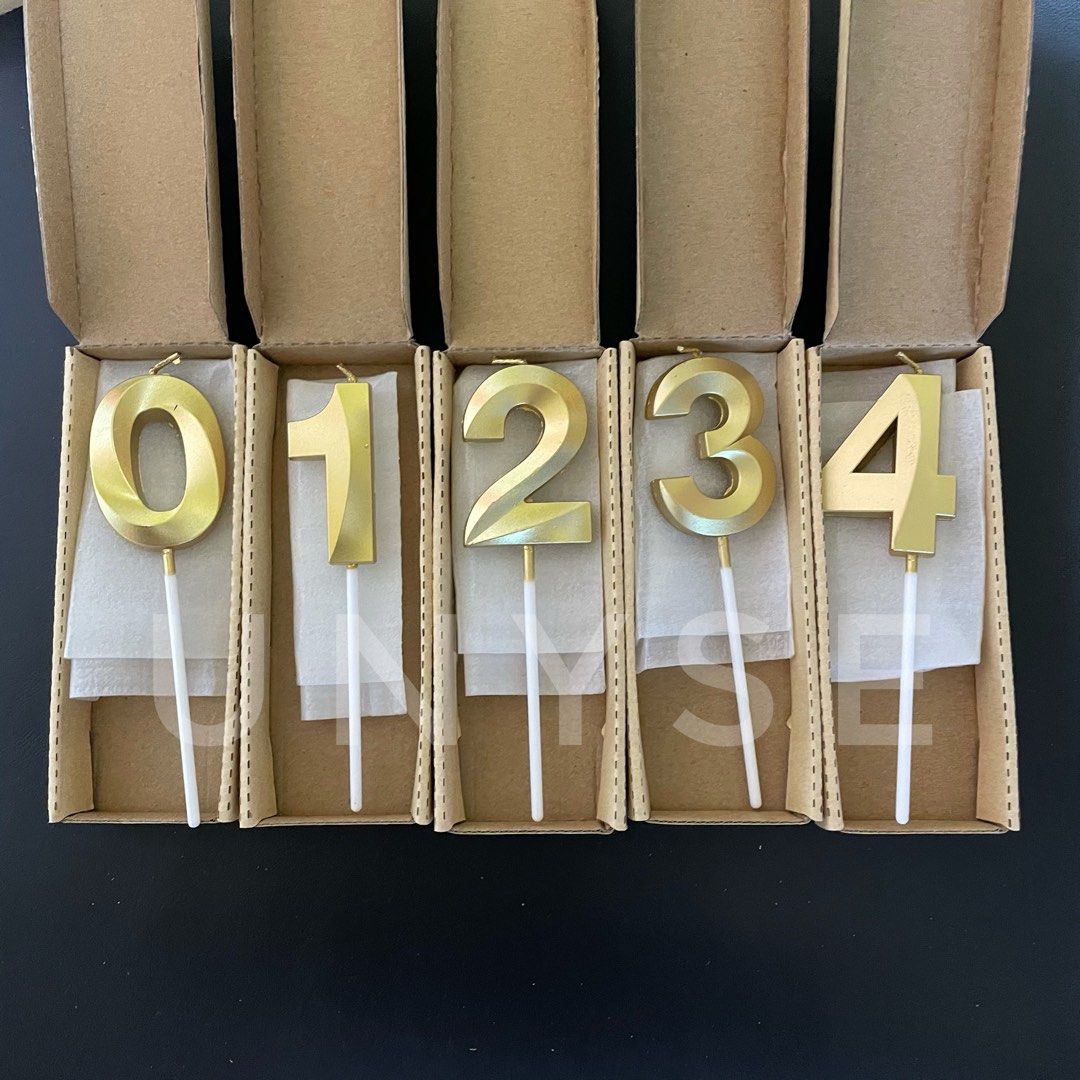 Gold Number Candles Happy Birthday 0 1 2 3 4 5 6 7 8 9 Cake Toppers