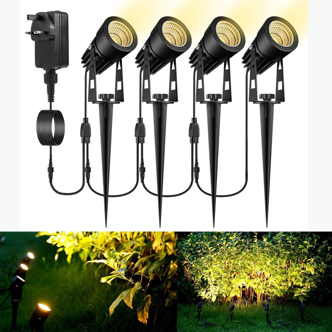GreenClick Garden Spike Lights Mains Powered, 4 Pack 12V Garden