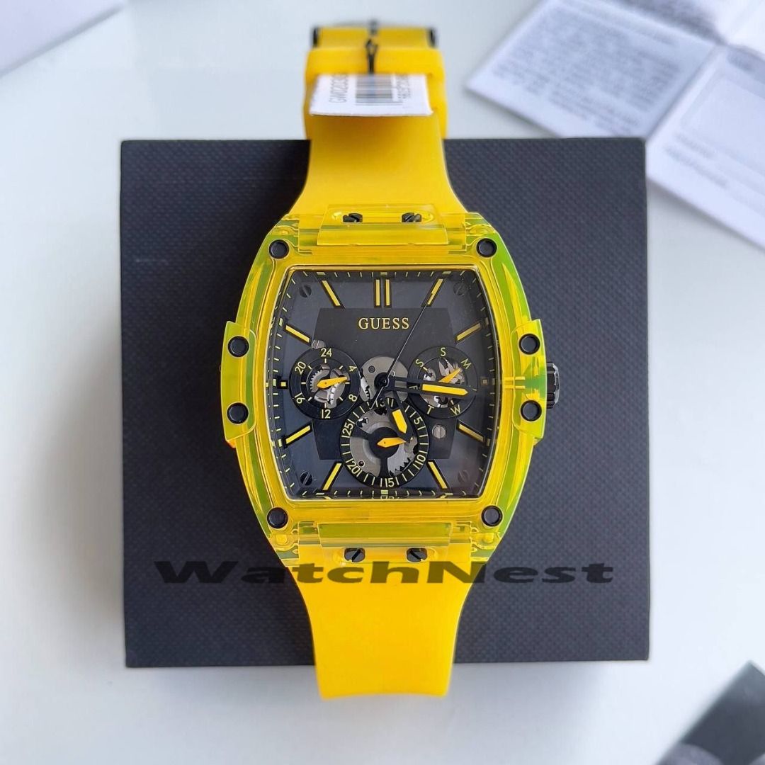Guess Phoenix Multifunction Watches Case GW0203G6, Yellow Carousell Luxury, Yellow Quartz Watch on Silicone