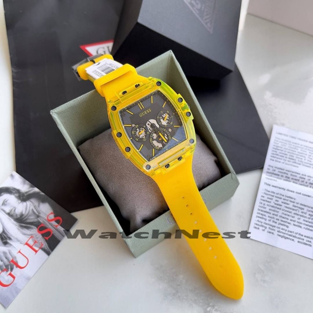 Guess Phoenix Multifunction Quartz Watch Yellow Case Yellow Silicone  GW0203G6, Luxury, Watches on Carousell