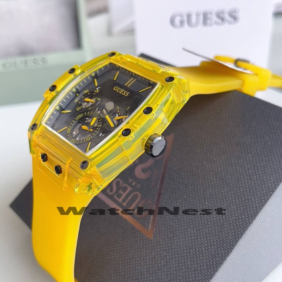 Guess Phoenix Multifunction Quartz Watch Yellow Case Yellow Silicone  GW0203G6, Luxury, Watches on Carousell