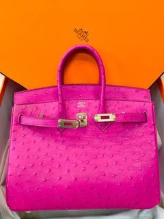 Hermes Pink Terre Cuite + Cobalt Blue Special Order Ostrich Birkin 30  Handbag
