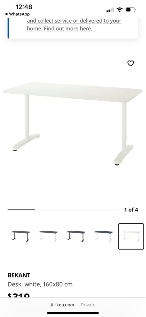 IKEA bekant desk, white, 160*80cm, Furniture & Home Living, Furniture