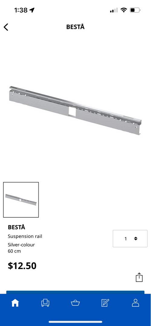 IKEA BESTA SUSPENSION RAIL 60cm, Furniture & Home Living, Home