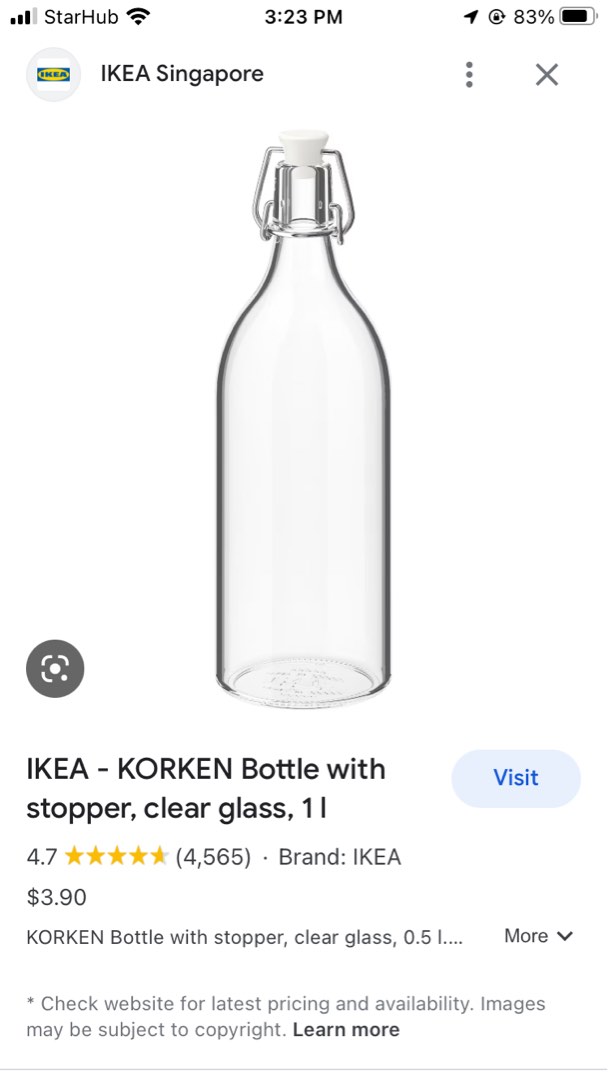 IKEA glass bottle with stopper, Furniture & Home Living, Kitchenware